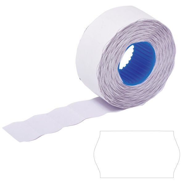 Этикет-лента 22*12мм волна, белая, КОМПЛЕКТ 5 рулонов по 800 шт., BRAUBERG, 123572