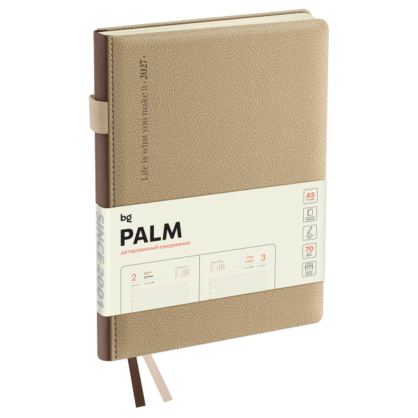 Ежедневник датированный 2027г., А5, 176л., твердый переплет, кожзам, BG "Palm. Ivory", светло-бежевый DdА5_67871 389838 - МСК «Форвард»