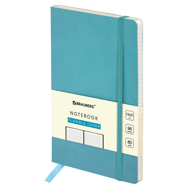 Блокнот А5 130х210мм, BRAUBERG ULTRA, под кожу, 80г/м2, 96л, клетка, бирюзовый, 113009