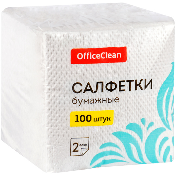 Салфетки бумажные OfficeClean, 2 слойн., 24*24см, белые, 100шт 309849