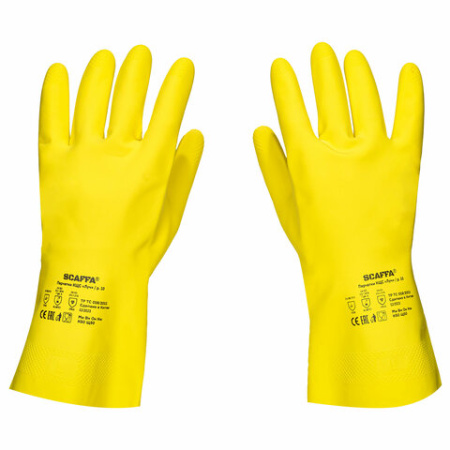 Перчатки латексные SCAFFA "Луч", КЩС-2, хлопчатобумажное напыление, р. 9, L, желтые, 00-01017718 701641 - МСК «Форвард»