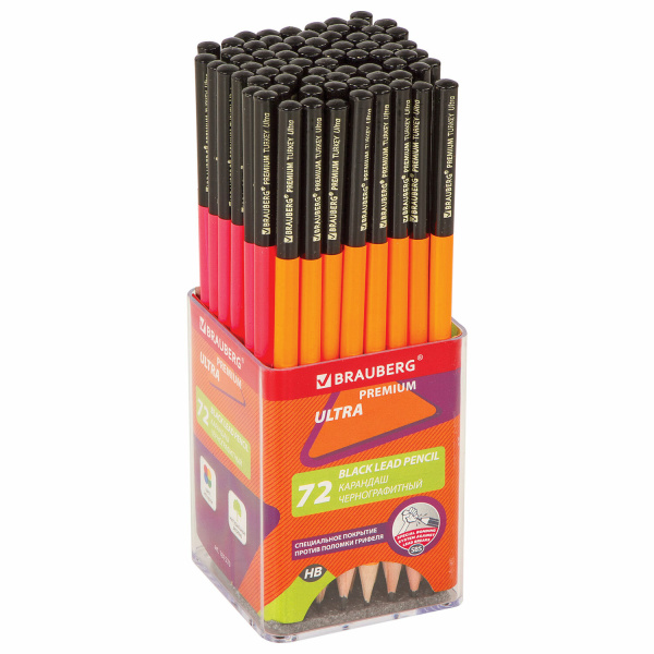 Карандаш чернографитный BRAUBERG PREMIUM TURKEY, 1 шт, "Ultra", НВ, ассорти, дисплей, 181570