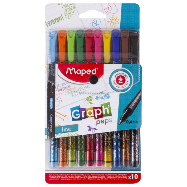 Набор капиллярных ручек (линеров) MAPED 10 шт, "Graph'Peps", АССОРТИ, трехгранные, 0,4мм, 749050 143362