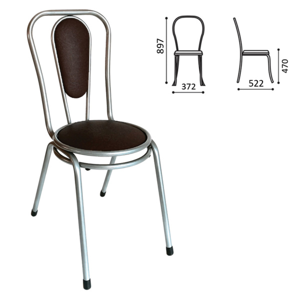 Стул д/столовых, кафе, дома РС06, серебристый каркас, кожзам темно-коричневый, 532047