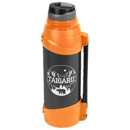 Термос классический, нержавеющая сталь, 2 л, оранжево-серый, 2 кружки, ручка + ремешок, TAIGARU (ТАЙГАРУ), 608817 - МСК «Форвард»