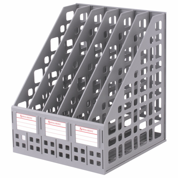 Лоток вертикальный для бумаг BRAUBERG "MAXI Plus", 240 мм, 6 отдел, сетчатый, сборный, серый,237016 