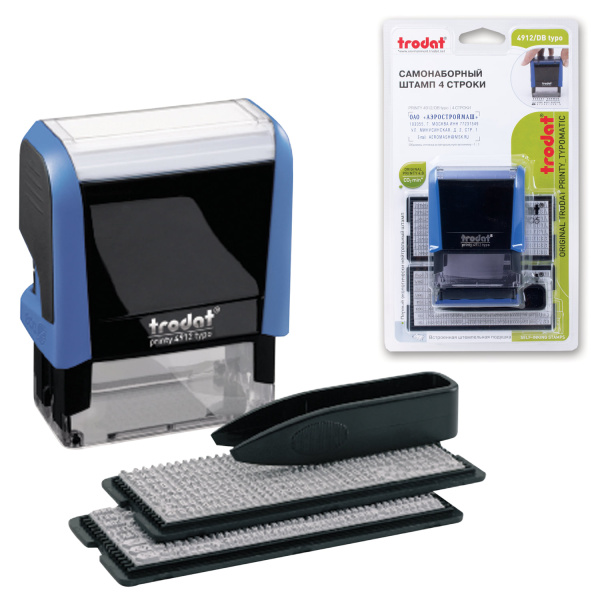 Штамп самонаборный 4-стр, оттиск 47х18мм, синий без рамки, TRODAT 4912P4/DB, КАССЫ В КОМПЛЕКТЕ 230962