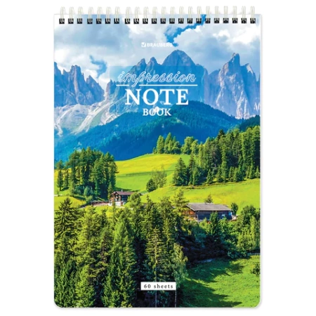 Блокнот А5 (146х206 мм), 60 л., гребень, картон, жесткая подложка, клетка, BRAUBERG, "Горные пейзажи", 114367 - МСК «Форвард»