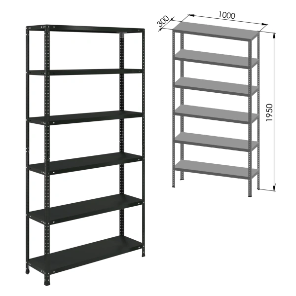 Стеллаж металлический BRABIX ГРАФИТ MS KD-195/30-6, лофт, (в1950*ш1000*г300мм), 6 полок, 291271 S240
