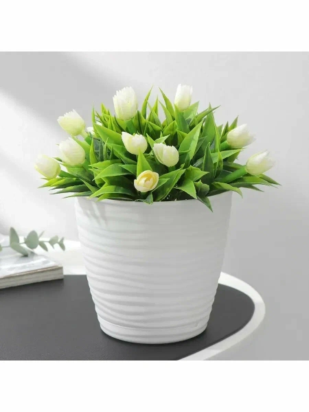 Горшок для цветов с поддоном Idiland Saffron 5.4 л белый (20.5x22.5 см) 221610329 1890681 - МСК «Форвард»