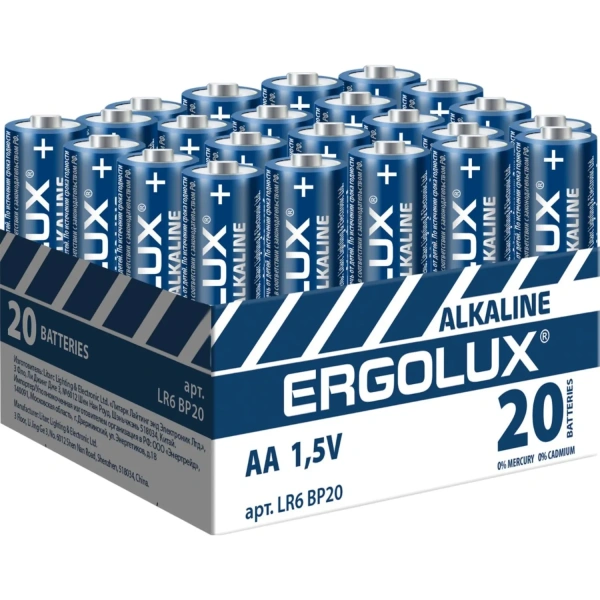 Батарейка AA пальчиковая Ergolux КОМПЛЕКТ 20шт  Alkaline BP-20 LR6 1.5В 14675 1788161 - МСК «Форвард»