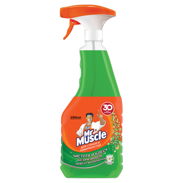 Средство для мытья стекол и зеркал 500мл МИСТЕР МУСКУЛ "Утренняя роса", распылитель, 600330