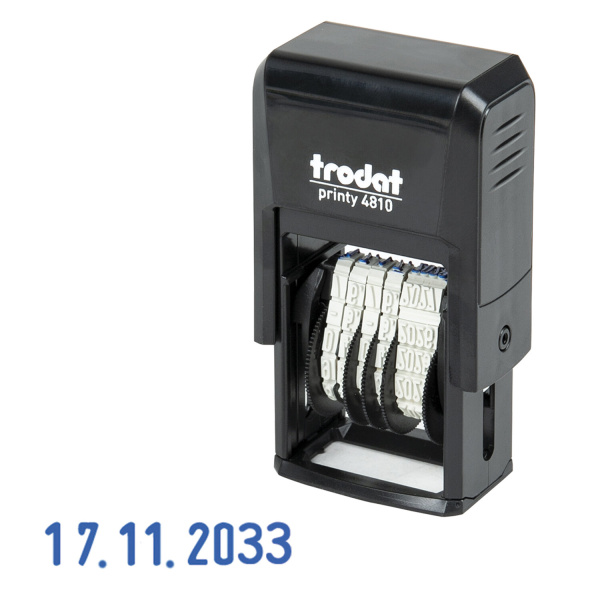 Датер-мини месяц цифрами для банка, оттиск 20*3,8мм синий, TRODAT 4810 BANK, корпус черный 4810 230717