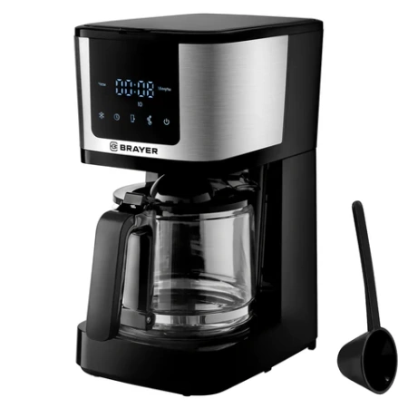 Кофеварка капельная BRAYER BR1125, 900 Вт, объем 1,25 л, LED-дисплей, термокружка в ПОДАРОК, черная 456901 - МСК «Форвард»