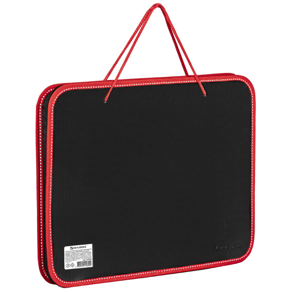 Папка на молнии пластиковая с ручками BRAUBERG Contract, А4 350*270*45 мм, черно/красная, 225164