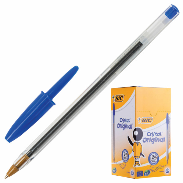 Ручка шариковая BIC Cristal, СИНЯЯ, корпус прозрачный, узел 1мм, линия 0,4мм, 847898 140053