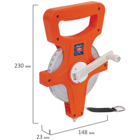 Рулетка геодезическая 30 м х 13 мм, лента фибергласс, открытый корпус, RABBITEX (РАББИТЕКС), 671367 - МСК «Форвард»