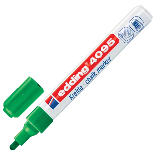Маркер меловой EDDING 4095, 2-3 мм, ЗЕЛЕНЫЙ, влагостираемый, для гладких поверхностей, E-4095/4 151332