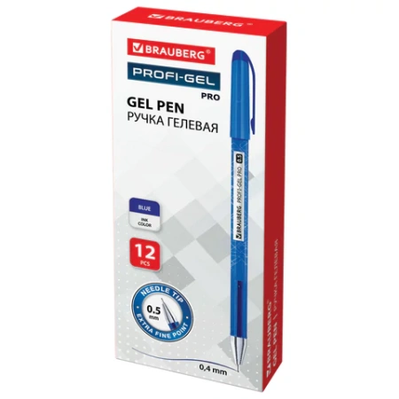 Ручка гелевая BRAUBERG "Profi-Gel PRO", СИНЯЯ, линия письма 0,4 мм, игольчатый наконечник 0,5 мм, печать на корпусе, 144125 - МСК «Форвард»