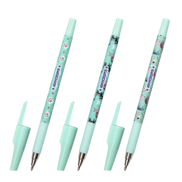 Ручка шариковая ЮНЛАНДИЯ "GLAMOUR CAT", синяя, SOFT-TOUCH покрытие, узел 0,7мм, линия 0,35мм, 143734