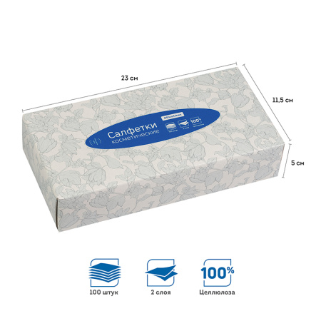 Салфетки косметические OfficeClean, 2-слойные, 20*20см, в картонном боксе, белые, 100шт 279679 - МСК «Форвард»