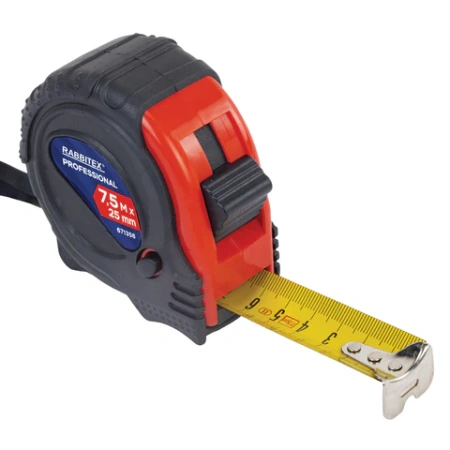 Рулетка измерительная 7,5 м х 25 мм, обрезиненный корпус, 3 фиксатора, RABBITEX (РАББИТЕКС) Professional, 671358 - МСК «Форвард»