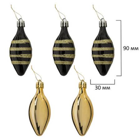 Шары новогодние ёлочные "Black&Gold", НАБОР 130 предметов, черный/золото, пластик, ЗОЛОТАЯ СКАЗКА, 592183 - МСК «Форвард»