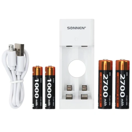 Зарядное устройство с аккумуляторами 4 шт. (2+2) AA+AAA (HR6+HR03), 2700 mAh + 1000 mAh, SONNEN (СОНЕН) BC2, 455005 - МСК «Форвард»