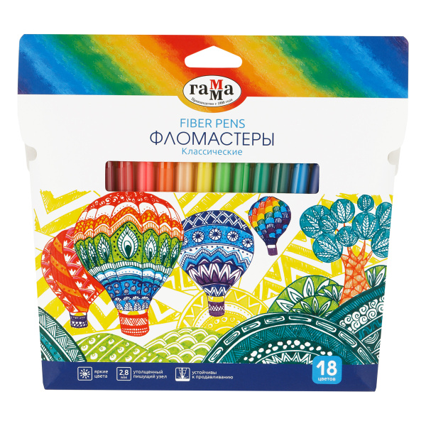 Фломастеры Гамма "Классические", 18цв., смываемые, картон. упак., европодвес 130822_18 356544