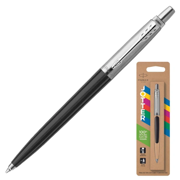 Ручка шариковая PARKER Jotter Plastic CT, черный, детали нержавеющая cталь, блистер, синяя, 2096873 143368