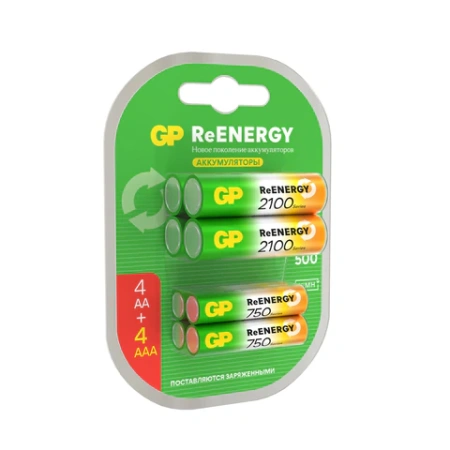 Батарейки аккумуляторные GP ReEnergy Ni-Mh НАБОР 8 шт. (ПРОМО 4+4), AA+ААА (HR6+HR03), 2000 mAh + 750 mAh, 210AAHC/75AAAHC 458462 - МСК «Форвард»
