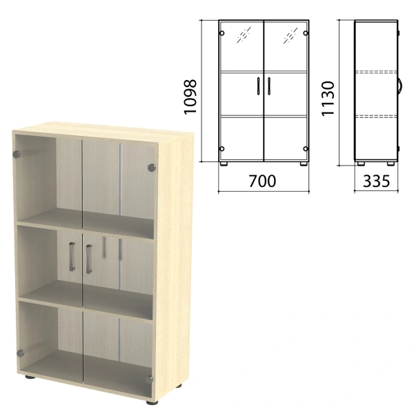 Шкаф закрытый со стеклом "Канц", 700х335х1130 мм, цвет дуб молочный (КОМПЛЕКТ) 980502