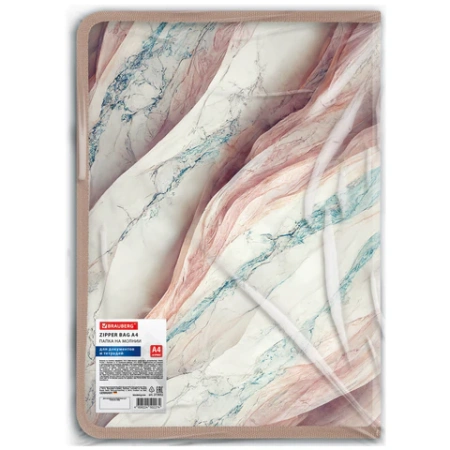 Папка на молнии для документов и тетрадей пластиковая BRAUBERG "Мрамор", А4, 330х230 мм, 0,5 мм, ассорти, 273932 - МСК «Форвард»