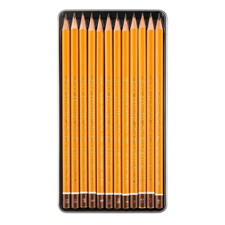 Карандаши чернографитные KOH-I-NOOR, НАБОР 12 шт., "Art" 6B-6H, без резинки, металлическая коробка, 1582012001PL 182171 - МСК «Форвард»