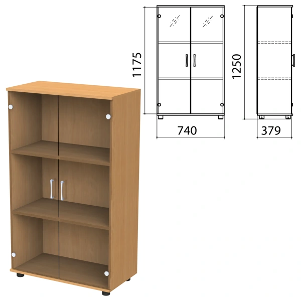 Шкаф закрытый со стеклом "Монолит", 740х390х1250мм, цвет бук бавария, стекло тонированное(КОМПЛЕКТ) 980108