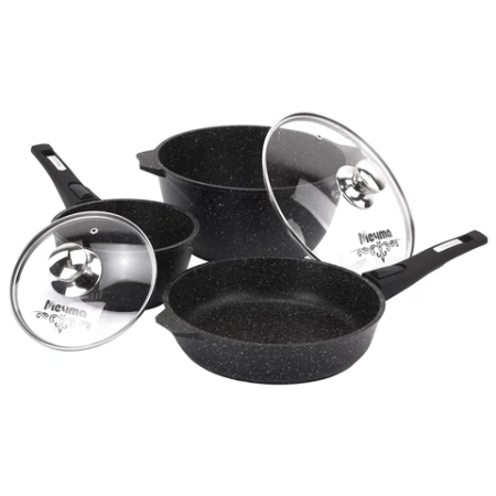 Набор посуды (сковорода 26 см, кастрюля 5 л, ковш 1,7 л, 2 съемных ручки, 2 крышки), МЕЧТА "Гранит Black", 001802 700722 - МСК «Форвард»