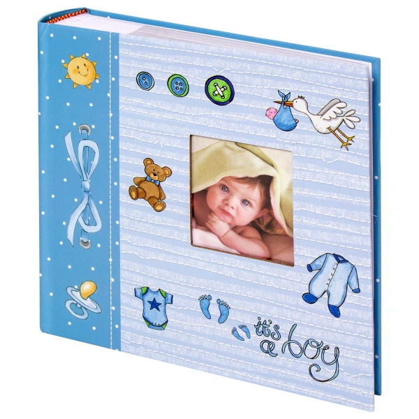 Фотоальбом BRAUBERG "It's a boy" на 200 фото 10*15см, тверд обложка, бум. стр, бокс, голубой, 391146
