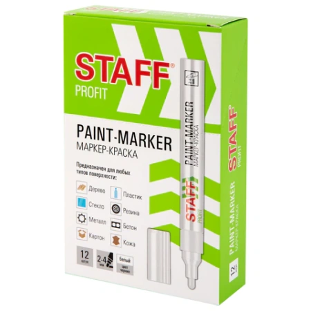 Маркер-краска лаковый (paint marker) 2-4 мм, БЕЛЫЙ, НИТРО-ОСНОВА, STAFF PROFIT, для любых поверхностей, 152577 - МСК «Форвард»
