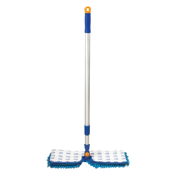 Швабра двусторонняя 40см, телескопический черенок 130см (алюминий), резьба 1,6см, микрофибра, LAIMA 601465  
