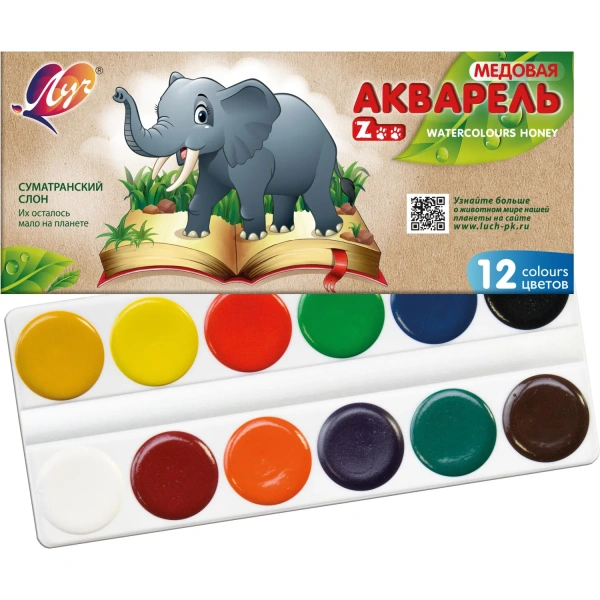 Краски акварельные Луч Zoo 12 цветов медовые 79 г без кисти карт коробка 19С 1247-08 225294 минпромторг - МСК «Форвард»