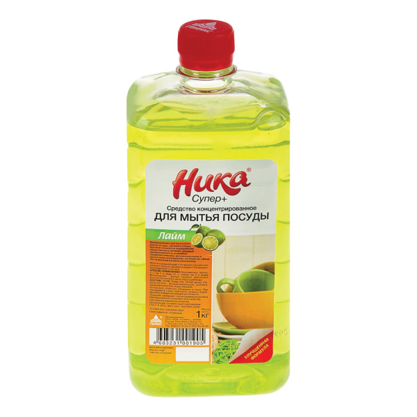 Средство для мытья посуды 1кг НИКА "Супер Плюс", лайм, концентрат,  604489