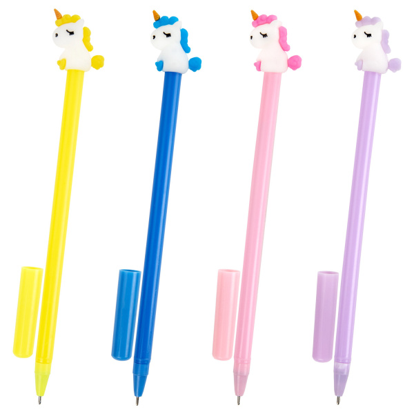 Ручка с топпером шариковая ЮНЛАНДИЯ "Единорог", корпус ассорти, СИНЯЯ, узел 0,7мм, КОМПЛЕКТ 12шт143805