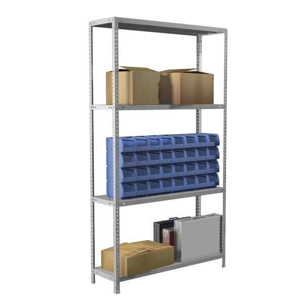 Стеллаж металлический BRABIX MS Plus-185/30-4 (в1850*ш1000*г300мм), 4 полки, регулир. опоры, 291104 