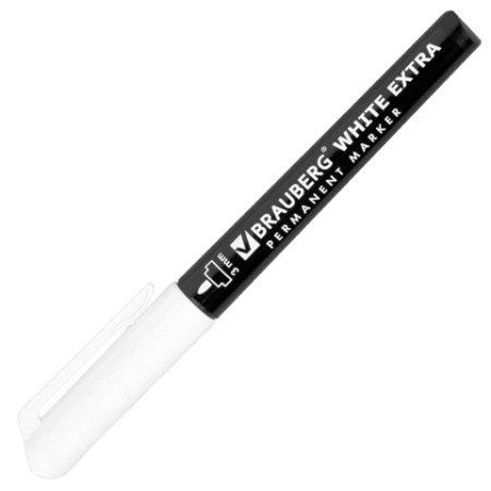 Маркер перманентный BRAUBERG WHITE EXTRA, БЕЛЫЙ, круглый наконечник 3 мм, 152488 - МСК «Форвард»
