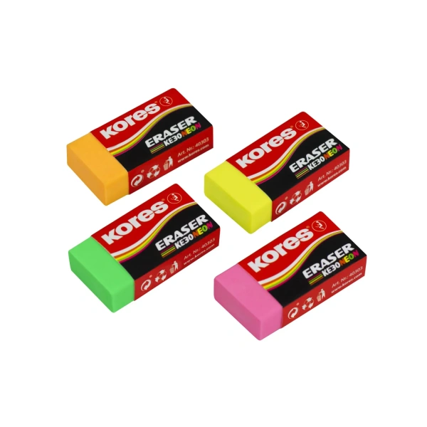 Ластик Kores ПВХ прямоугольный 40x21x10 мм дисплей-боксе, цвет ассорти 4030 1024555 - МСК «Форвард»