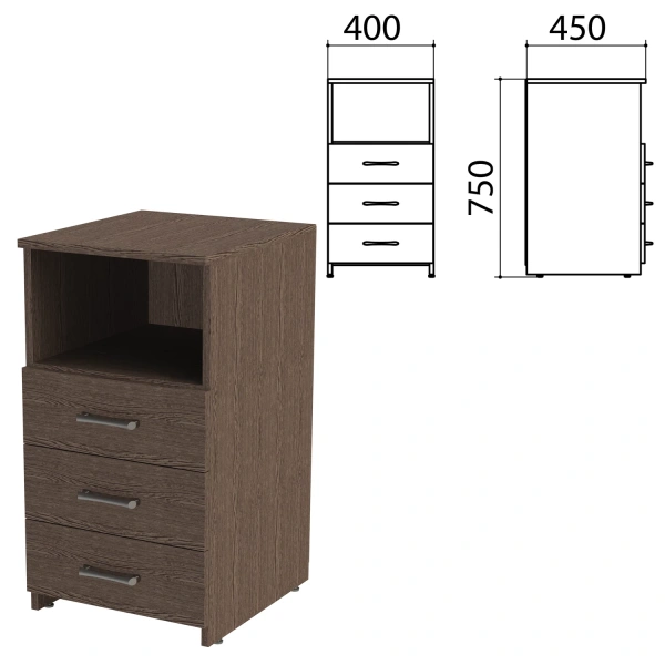 Тумба приставная "Канц", 400х450х750 мм, 3 ящика, полка, цвет венге/венге (КОМПЛЕКТ) 980517