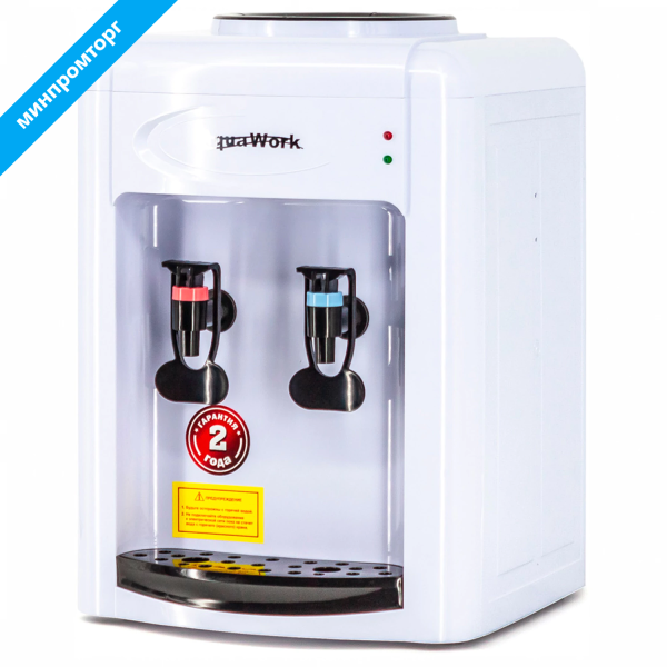 Кулер-водонагреватель БЕЗ ОХЛАЖДЕНИЯ, AQUA WORK 0.7-TKR, настольный, 2 крана, белый/черный, 24608 455573