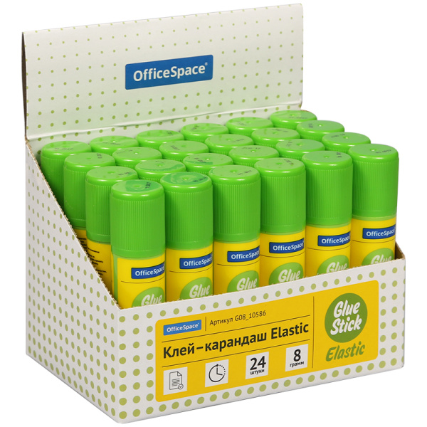 Клей-карандаш OfficeSpace "Elastic", 08г, улучшенный, дисплей, ПВП G08_10586 243839 - МСК «Форвард»