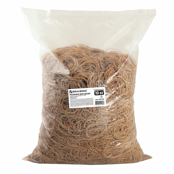 Резинки банковские универсальные диаметром 60мм, BRAUBERG 10 кг, натур. цвет, натур. каучук, 440100
