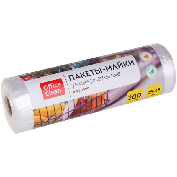 Пакет-майка OfficeClean, ПНД, 25+12*45см, 10мкм, рулон на втулке, 200шт., прозрачный 317612